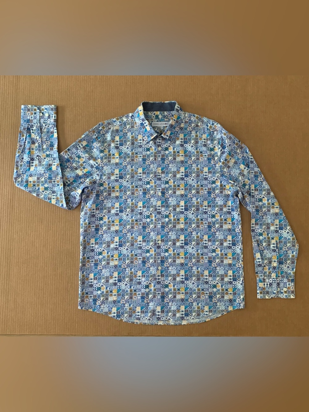John Lennon Mens Floral &Geometric Print Long Sleeve Button Down Shirt XL Peace